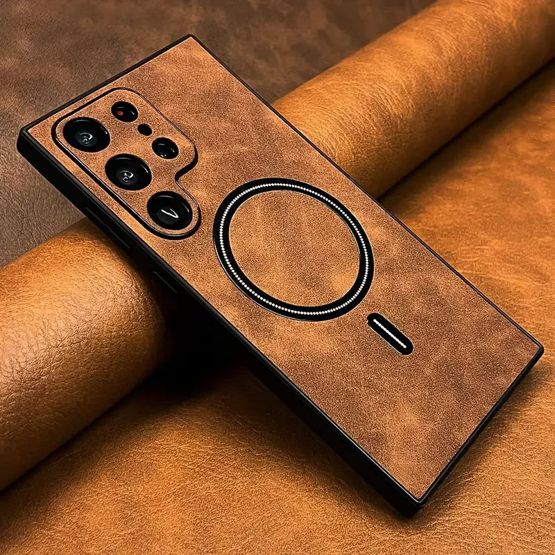 Luxury Leather Magnetic Case For Samsung Galaxy S26 S25 S24 S23 S22 S21 Ultra Plus FE Note 20 S 24 23 For Magsafe Wireless Cover