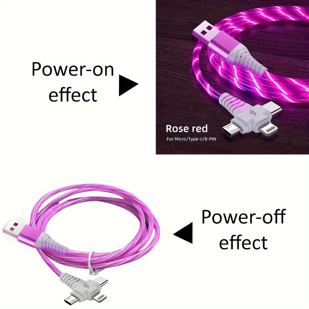 Apple MFi Certified Round 3-in-1 LED Flowing Light USB Cable, Fast Charging Cord with Multi Connector for iPhone 16/15/14/13,