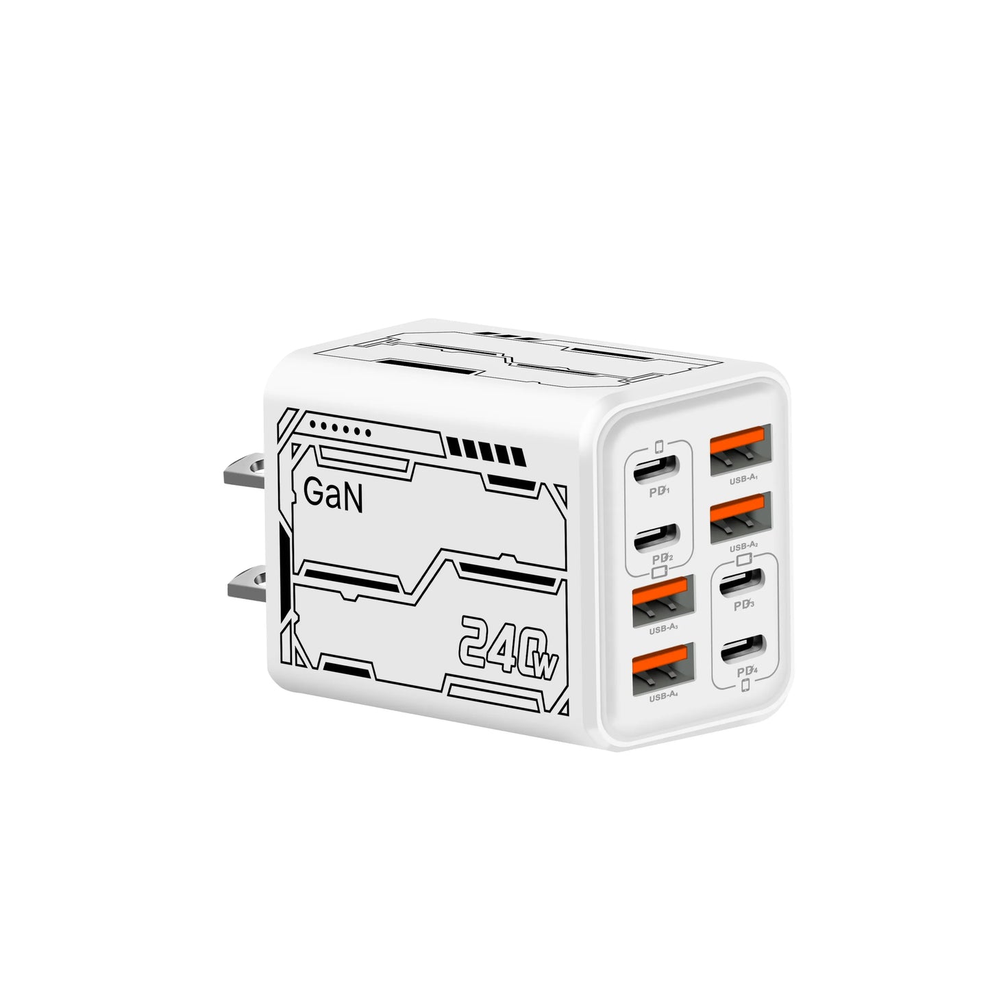 8 in 1 GaN Desktop USB Phone Charger 240W PD Fast Charger 4PD 4USB For iPhone 16 15 Pro Samsung Xiaomi EU US Plug Power Adapter