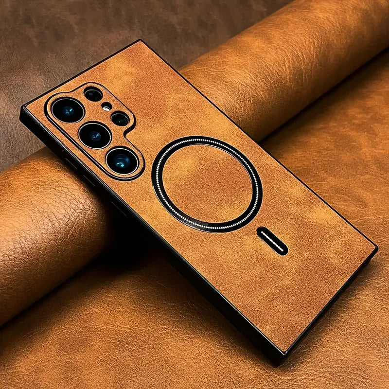 Luxury Leather Magnetic Case For Samsung Galaxy S26 S25 S24 S23 S22 S21 Ultra Plus FE Note 20 S 24 23 For Magsafe Wireless Cover