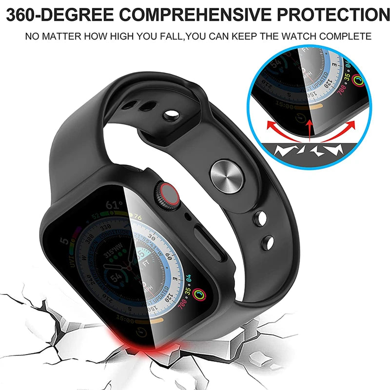 Glass+Cover For Apple Watch case 46mm 44mm 40mm 41mm 45mm 49mm 42mm Screen Protector iWatch serie Ultra 9 8 7 6 SE 5 10 42/46mm
