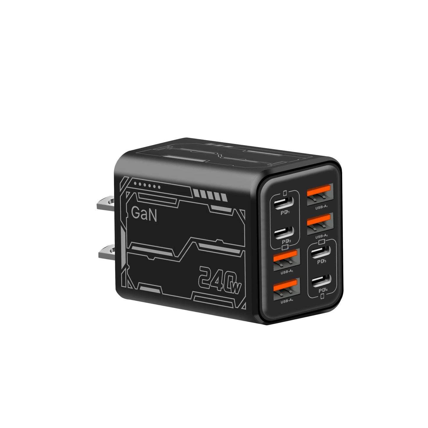 8 in 1 GaN Desktop USB Phone Charger 240W PD Fast Charger 4PD 4USB For iPhone 16 15 Pro Samsung Xiaomi EU US Plug Power Adapter