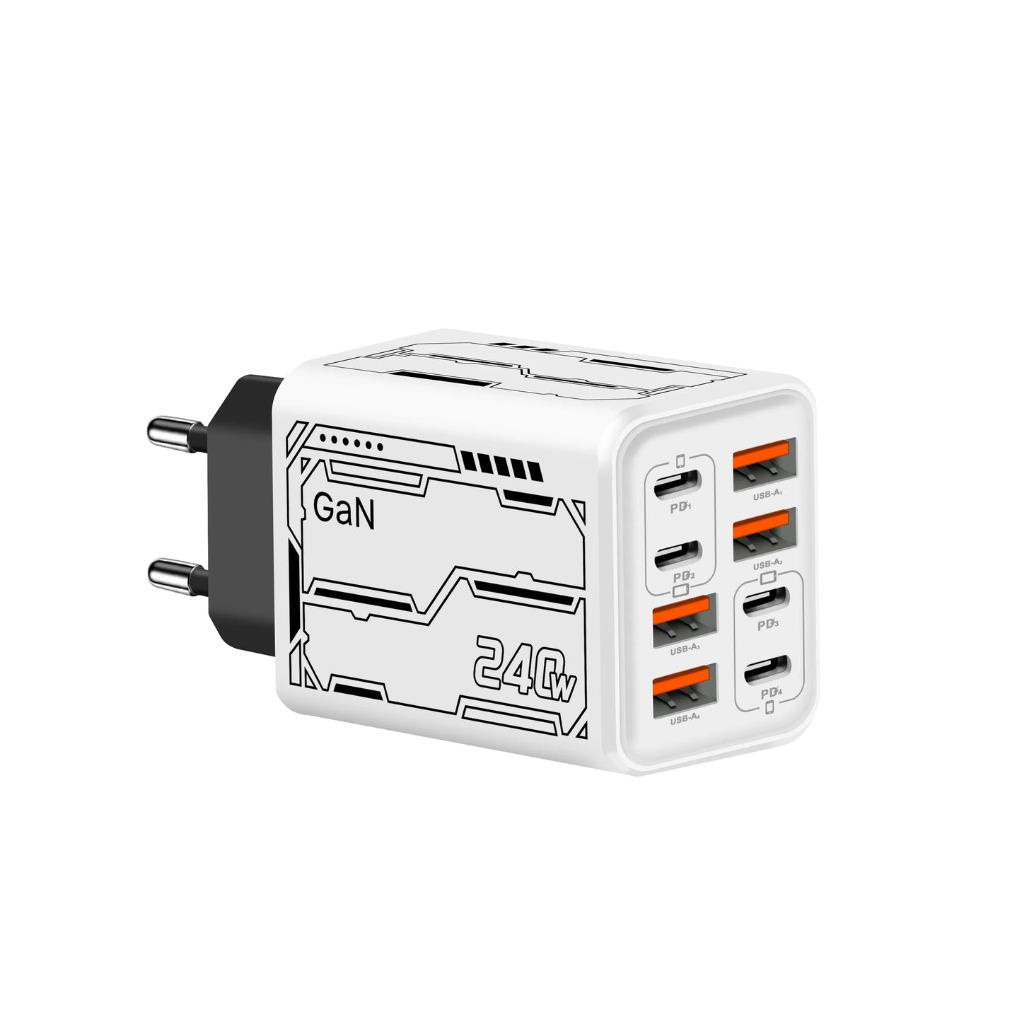 8 in 1 GaN Desktop USB Phone Charger 240W PD Fast Charger 4PD 4USB For iPhone 16 15 Pro Samsung Xiaomi EU US Plug Power Adapter