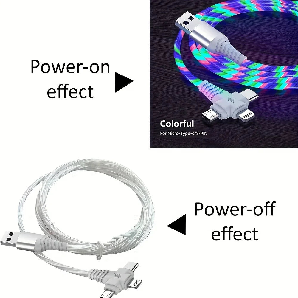 Apple MFi Certified Round 3-in-1 LED Flowing Light USB Cable, Fast Charging Cord with Multi Connector for iPhone 16/15/14/13,