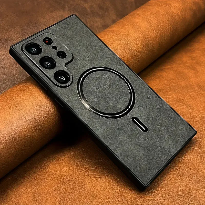Luxury Leather Magnetic Case For Samsung Galaxy S26 S25 S24 S23 S22 S21 Ultra Plus FE Note 20 S 24 23 For Magsafe Wireless Cover