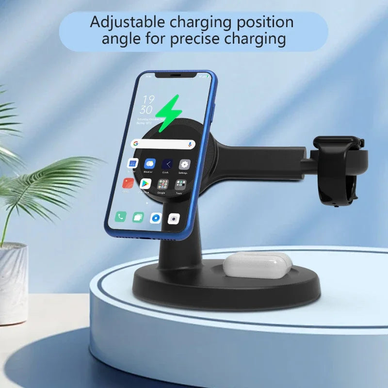 3 In 1 Magnetic Wireless Charger Stand For Magsafe iPhone 16 15 14 13 Pro Max Apple Watch 9 8 AirPods Pro Fast Charging Station A