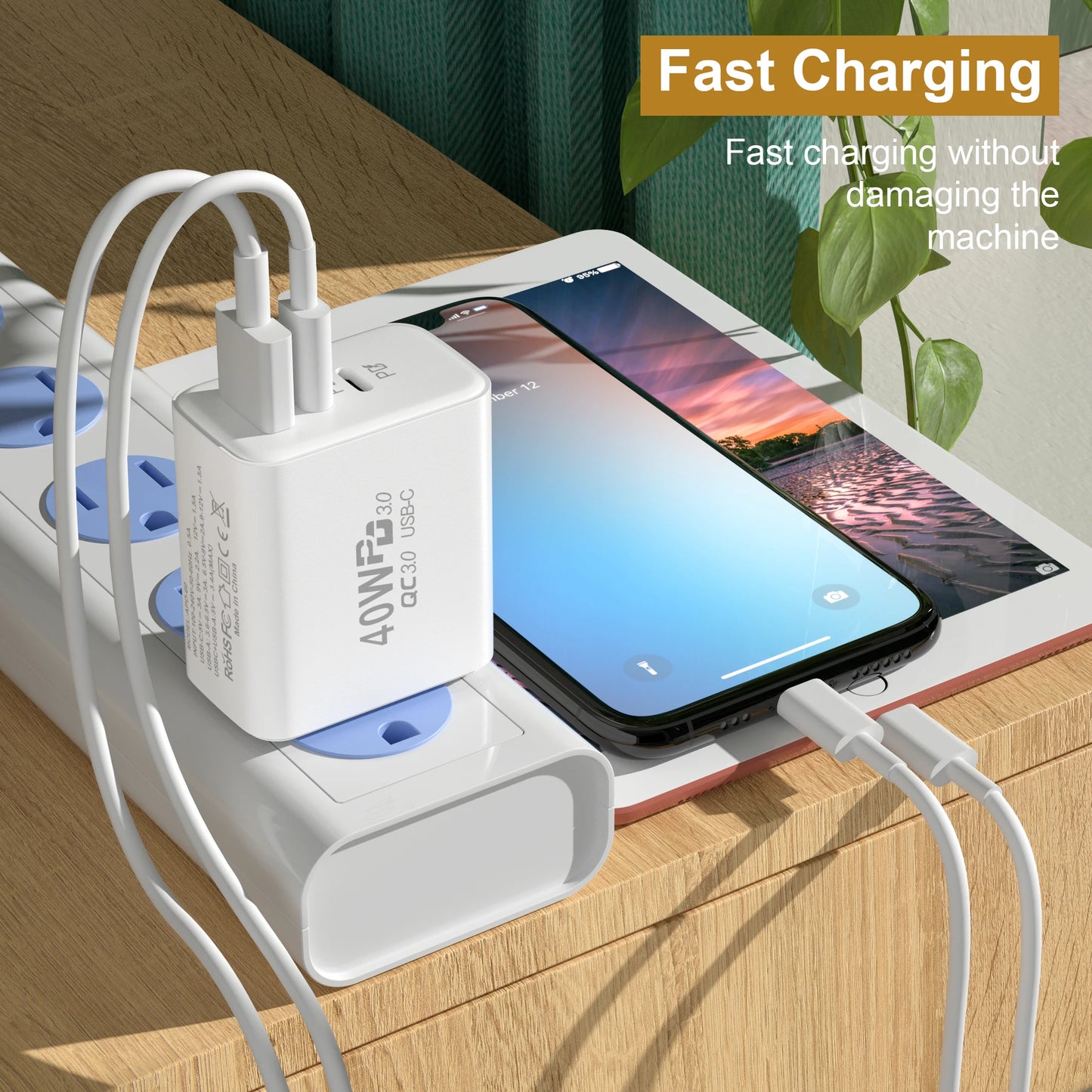 USB Type C Charger PD 40W Quick Charge Fast Charging Mobile Phone Wall Adapter for iPhone 16 Pro Samsung Xiaomi Power Adapter