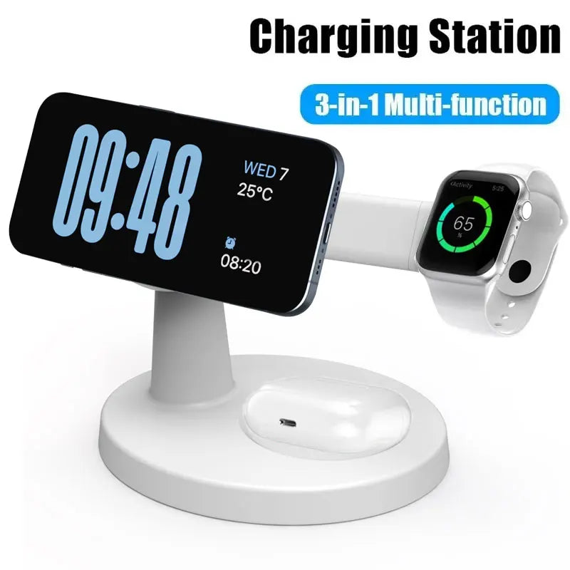 3 In 1 Magnetic Wireless Charger Stand For Magsafe iPhone 16 15 14 13 Pro Max Apple Watch 9 8 AirPods Pro Fast Charging Station A