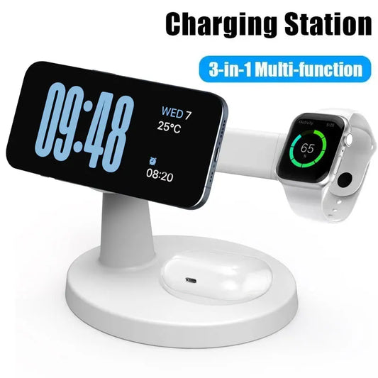3 In 1 Magnetic Wireless Charger Stand For Magsafe iPhone 16 15 14 13 Pro Max Apple Watch 9 8 AirPods Pro Fast Charging Station A