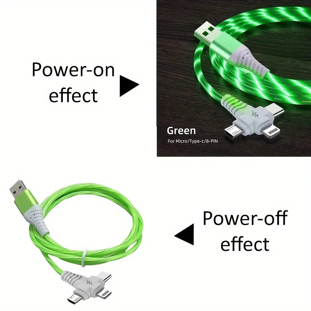 Apple MFi Certified Round 3-in-1 LED Flowing Light USB Cable, Fast Charging Cord with Multi Connector for iPhone 16/15/14/13,