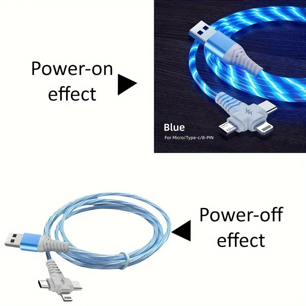 Apple MFi Certified Round 3-in-1 LED Flowing Light USB Cable, Fast Charging Cord with Multi Connector for iPhone 16/15/14/13,