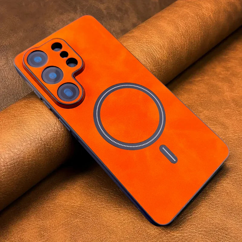 Luxury Leather Magnetic Case For Samsung Galaxy S26 S25 S24 S23 S22 S21 Ultra Plus FE Note 20 S 24 23 For Magsafe Wireless Cover