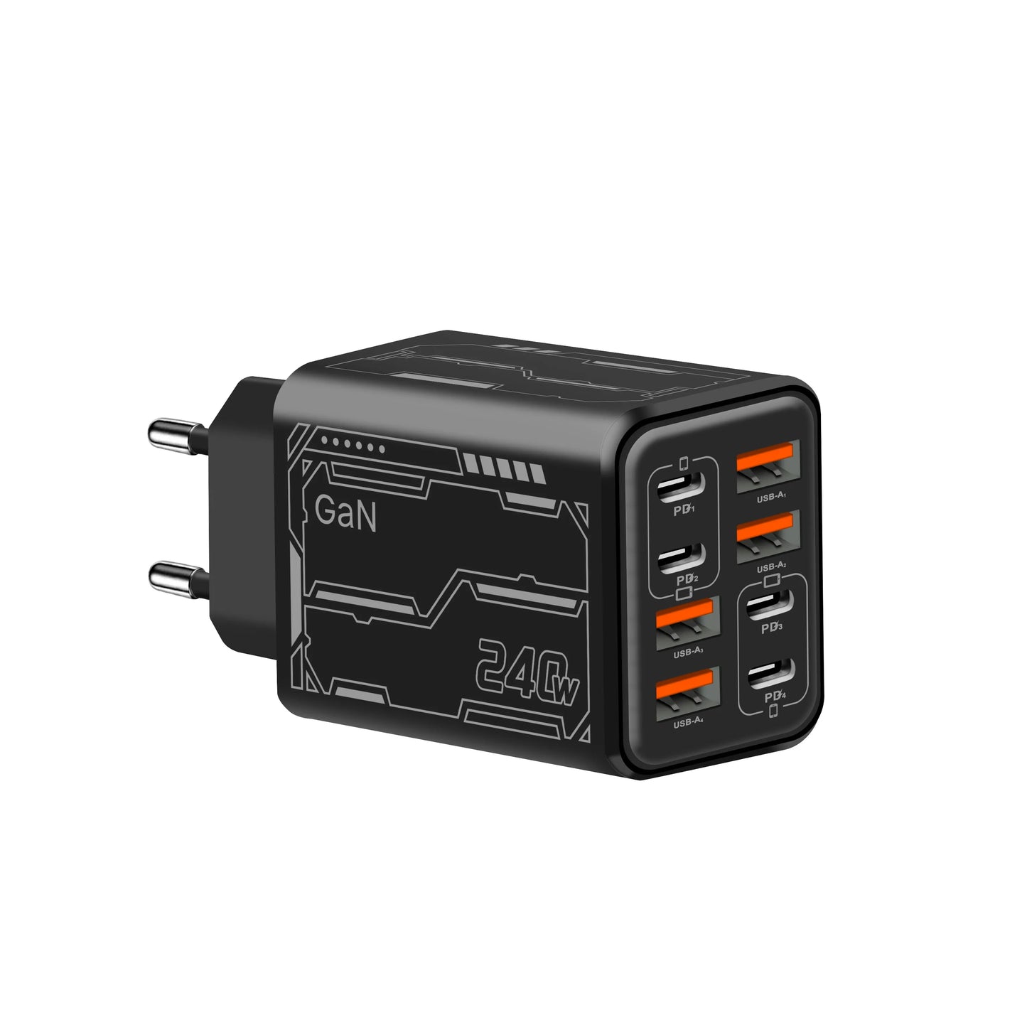 8 in 1 GaN Desktop USB Phone Charger 240W PD Fast Charger 4PD 4USB For iPhone 16 15 Pro Samsung Xiaomi EU US Plug Power Adapter