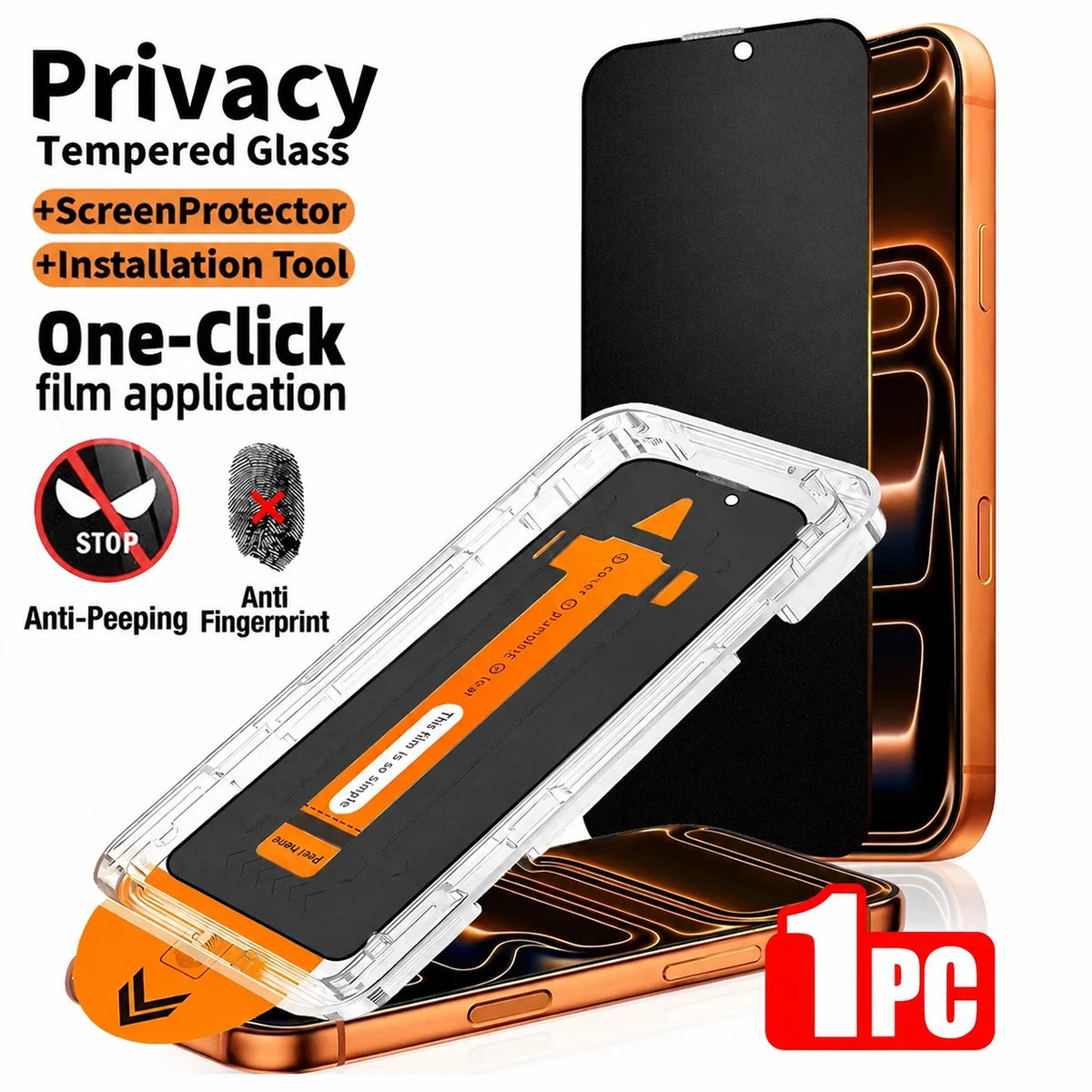 1pc Privacy Tempered Glass Screen Protector with Dust-Free Alignment Installation Kit, Full Coverage Anti-Fingerprint Shock-Resistant Phone Screen Film, Compatible with iPhone 17/16/15/14/13/12 Series, Pro Max/Pro/Plus/Air Mo