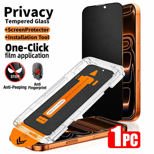 1pc Privacy Tempered Glass Screen Protector with Dust-Free Alignment Installation Kit, Full Coverage Anti-Fingerprint Shock-Resistant Phone Screen Film, Compatible with iPhone 17/16/15/14/13/12 Series, Pro Max/Pro/Plus/Air Mo
