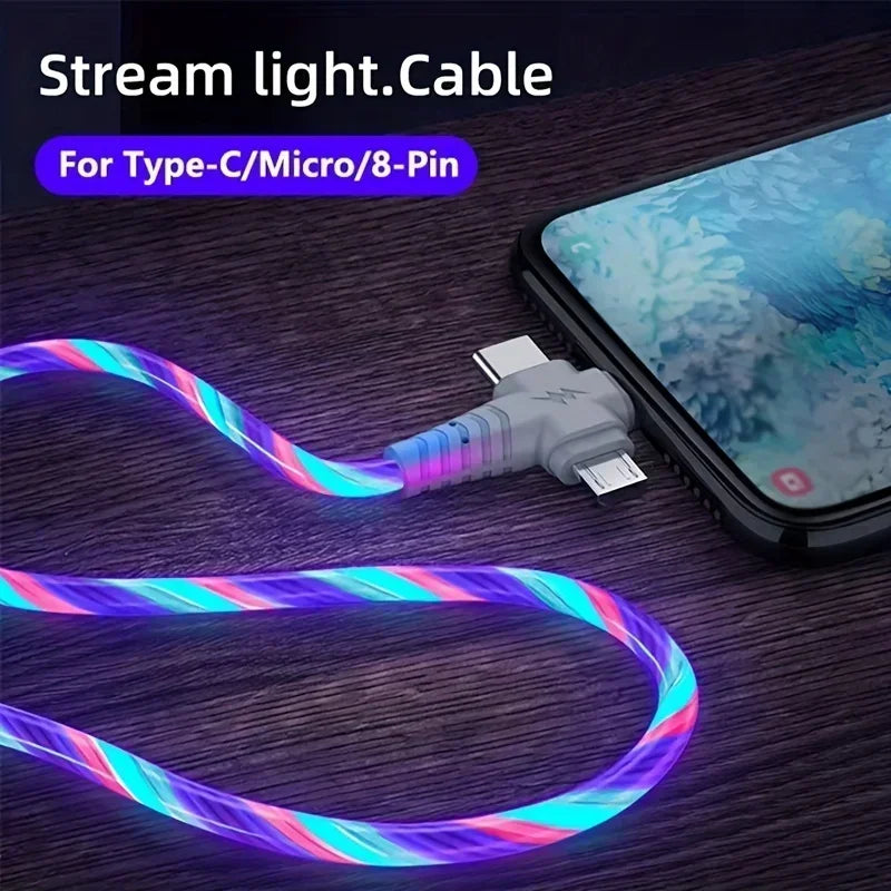Apple MFi Certified Round 3-in-1 LED Flowing Light USB Cable, Fast Charging Cord with Multi Connector for iPhone 16/15/14/13,