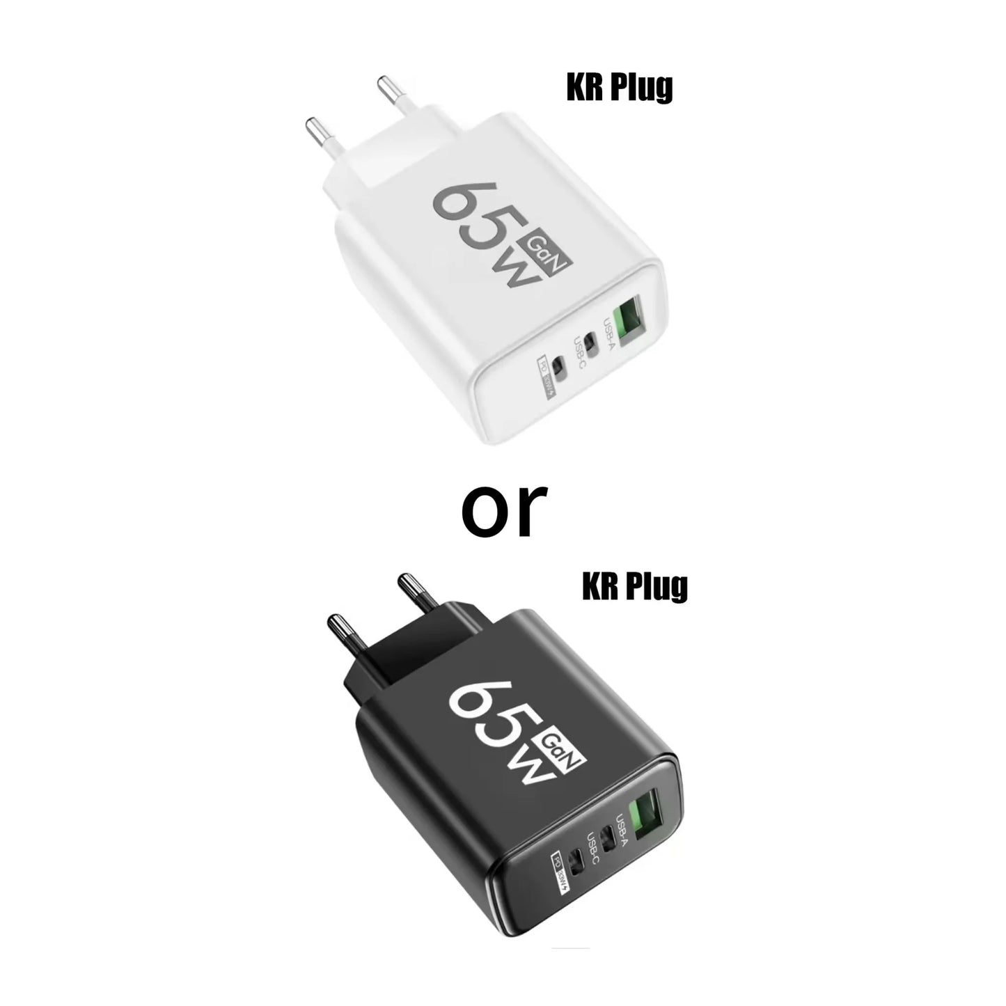 GAN Fast Charging 65W USB European Plug QC3.0 EU KR PD Fast Charging Head Is Suitable for Xiaomi Huawei Samsung Mobile Phone Cha