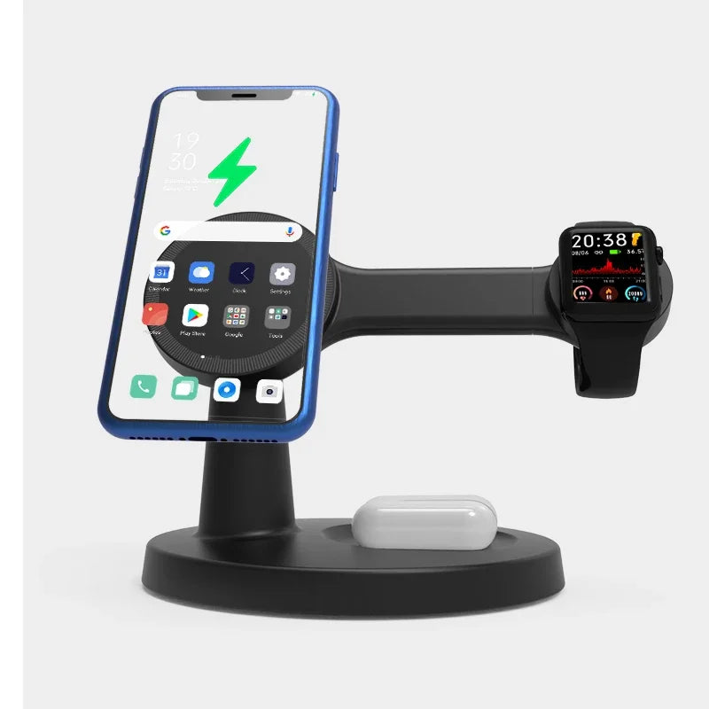 3 In 1 Magnetic Wireless Charger Stand For Magsafe iPhone 16 15 14 13 Pro Max Apple Watch 9 8 AirPods Pro Fast Charging Station A